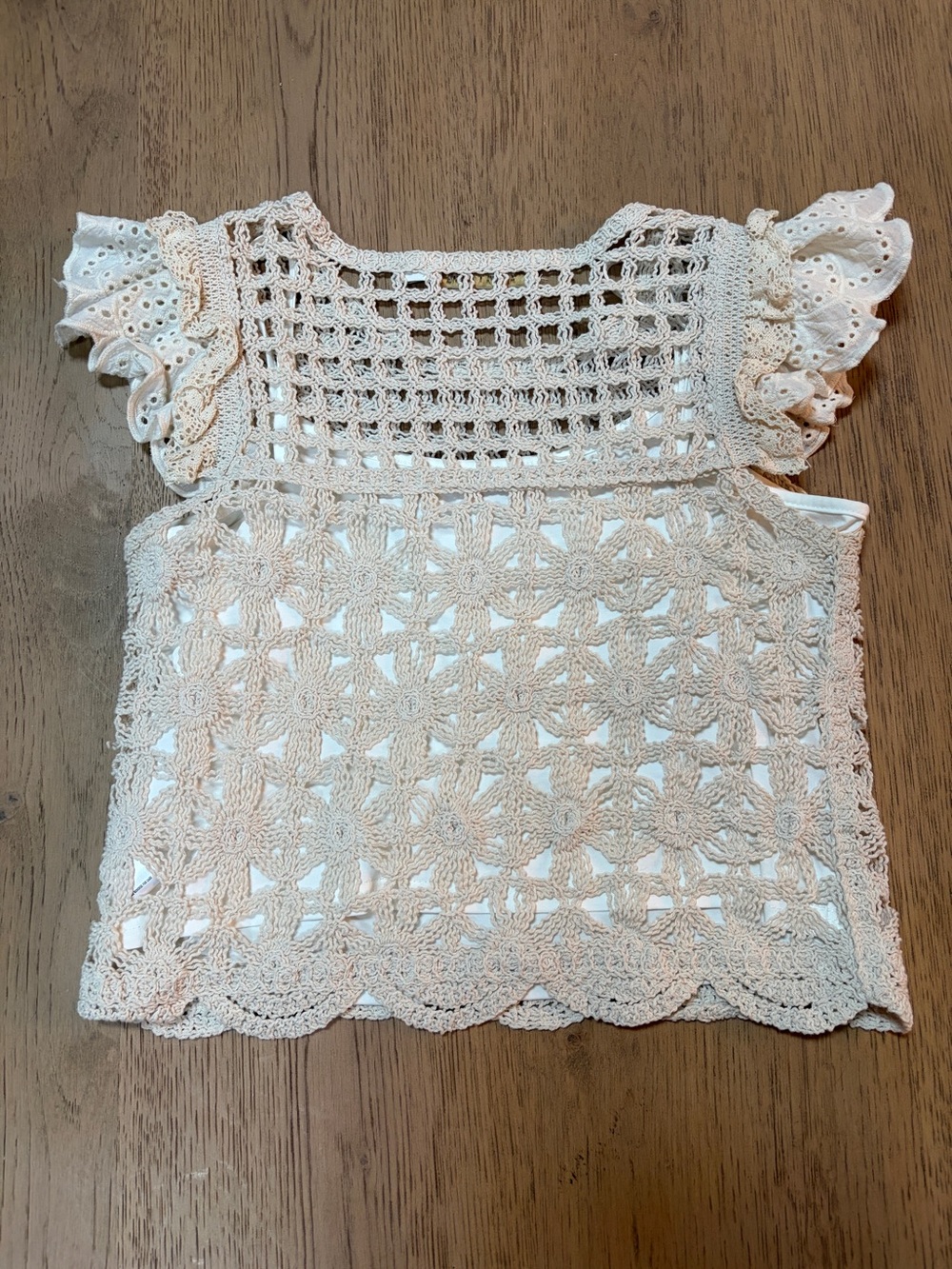 Crochet Lace Flutter Sleeve Women’s Top - Cream